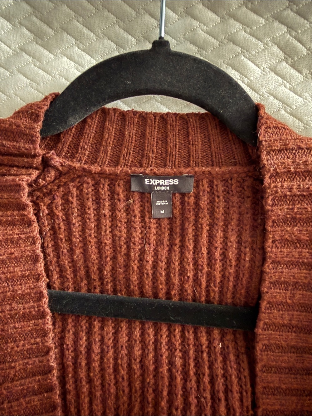 Express Ribbed Knit Cardigan in Rust - Picture 3 of 3
